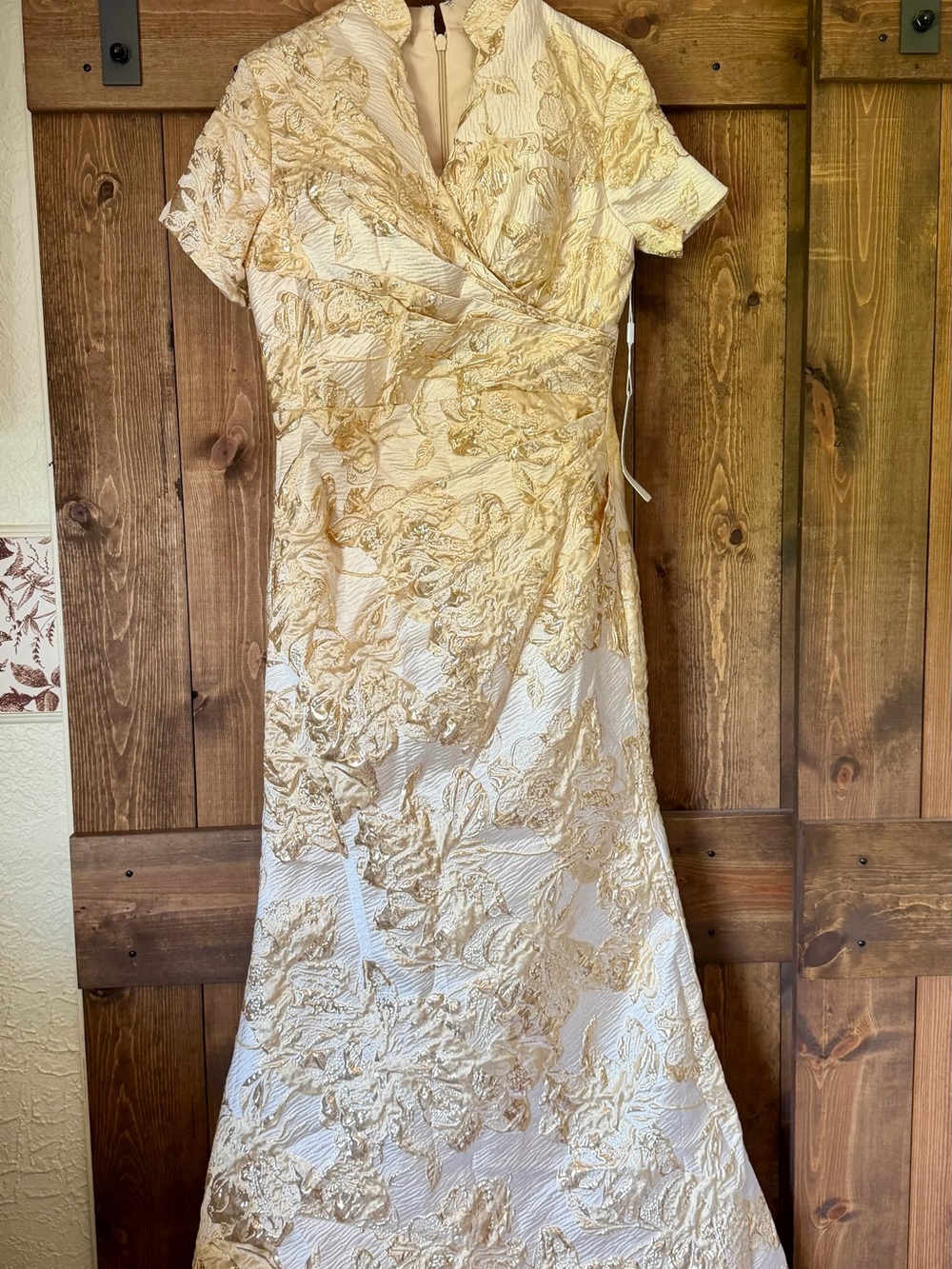 Elegant Cream and Gold Wrap Dress